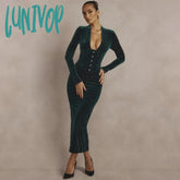 Lunivop Elegant Midi Velvet Prom Dress Vintage Long Sleeve Bodycon Evening Party Dresses Sexy Women